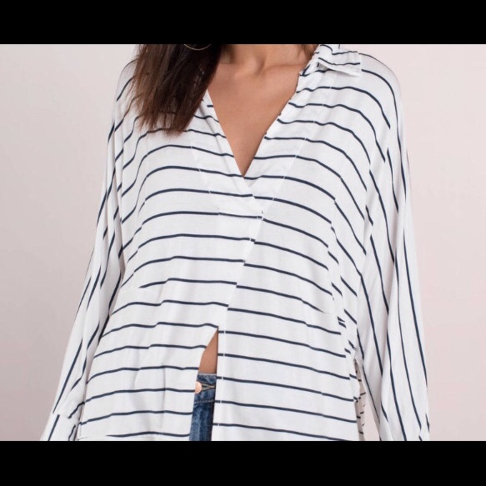 Free people oversized knit top navy striped M!